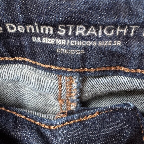 EUC CHICO’S Dark Indigo Blue Define Me Straight Leg Ankle Jeans Women's 16 - Picture 6 of 12